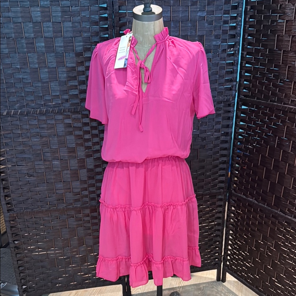 Dokotoo NWT Bright Pink Women's Dress mini garden party Medium 8 10 Summer